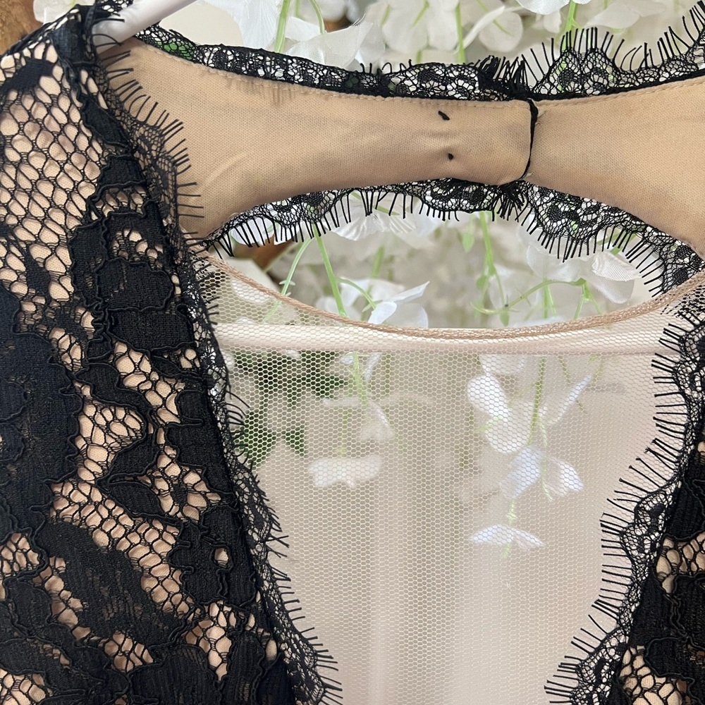 Aidan by Aidan Mattox Cap Sleeve Lace Cocktail Dress with Feather Trim in Black - Picture 11 of 15